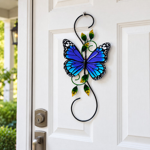 Blue butterfly metal - wall, art